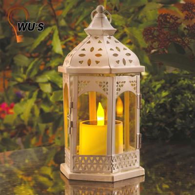 China decor garden wedding metal moroccan eco-friendly hanging led solar candle grden lantern light for sale