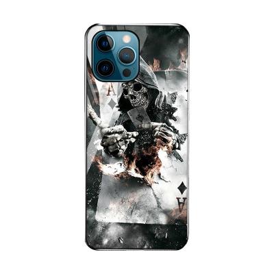 China Personalized Custom Shockproof Skull Design Print Glossy Hard Tempered Glass Phone Case For iPhone 11 12 13 Cell Phone Cases for sale