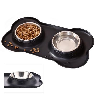 China Durable Popular Design Environmentally Friendly Collapsible Stainless Steel Pet Material Double Bowls for sale