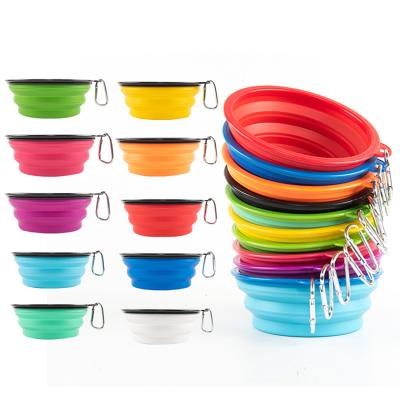 China OEM Factory Price 380Ml Strip Viable Cheap Foldable Pet Bowl Outdoor Portable Pet Food Bowl With Hook for sale