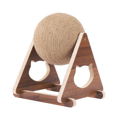 China Real Cat Scratcher Toy Sisal Wooden Cat Scratching Ball Wooden Durable Claw Hook Ball Holder Grinding Pet Cat Toys for sale