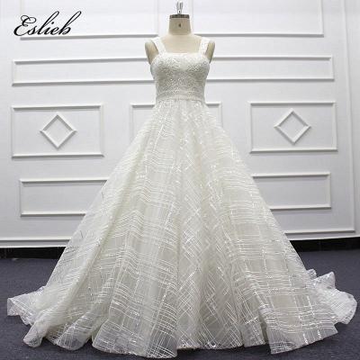 China Anti-wrinkle Vintage Style Wedding Dress English Wide Strap Beads Sash Sparkle Wedding Dress A Line Court Train Invisible Back Wedding Dress for sale