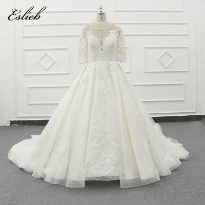 China Anti-wrinkle Eslieb wedding dress with half sleeve vestido de novia beaded lace princess wedding dress saudi arabia vestito da sposa for sale