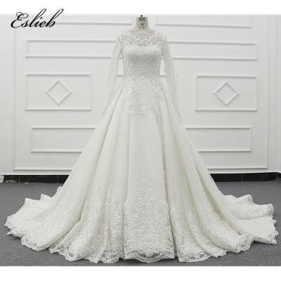 China Stunning Anti-wrinkle Full Sleeves Full Beaded Bridal Ball Gown Long Sleeve Bodice A-Line Muslim Wedding Dress Dress for sale