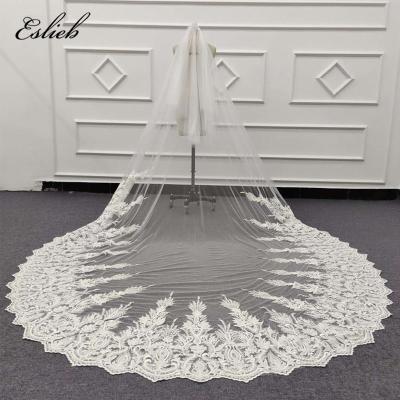 China Lace Edge Eslieb 3 Meter Long Veil Wedding White Lace Edge With Comb Gelin Veil Wedding Accessories Veli Da Sposa 2019 Bridal Veils for sale