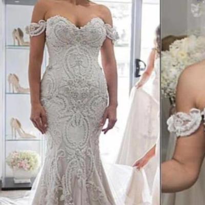 China New Arrival 2019 Anti-Static Off The Shoulder Wedding Dress Beading Beautiful Mermaid Lace Back Bridal Gown Wedding Dresses for sale