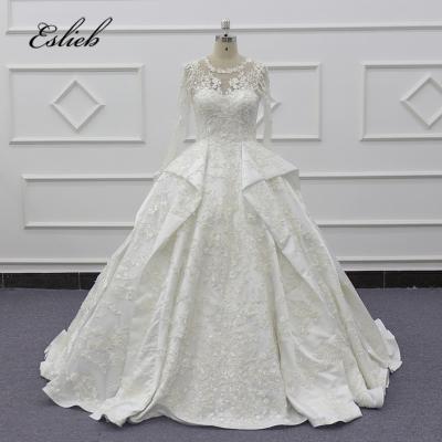 China Eslieb 2019 New Long Sleeve Flare Anti-Static Wedding Dresses Simple O-neck Back Lace Up Wedding Dress for sale