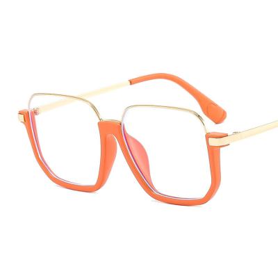 China 2022 100% Protection Square Fashion Retro Half Rim Women Glasses Anti-Blue Light Orange Glasses UV 400 Clear Glasses Unisex Unisex Wholesale for sale