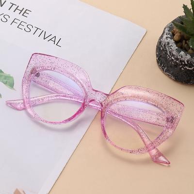 China 400 Protection 100% UV Blue Light Blocking Blingbling Oversized Crystal Frame Cat Eye Glasses Fashion Plain Glasses Frame For Women for sale