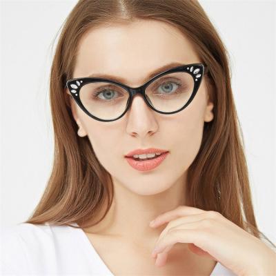 China Hot Selling 400 UV Protection 100% PC Fashion Diamond Optical Cat Eyewear Frame Custom River Glasses Frames Glasses For Women for sale