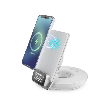 China Newest Table Top 2022 Alarm Clock Cell Phone Fast Wireless Charging Stand Portable 4 in 1 Wireless Charger with Lamp for sale