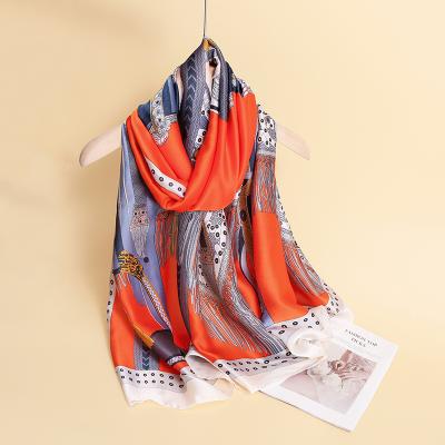 China High quality LONG custom printed silk satin polyester long scarf for women elegant shawl hijab for sale