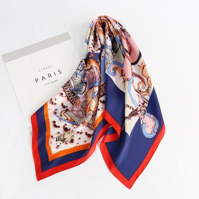 China Custom Silk Square Scarf Ladies 70*70cm Polyester Smooth Square Scarves Retro For Elegant Women for sale