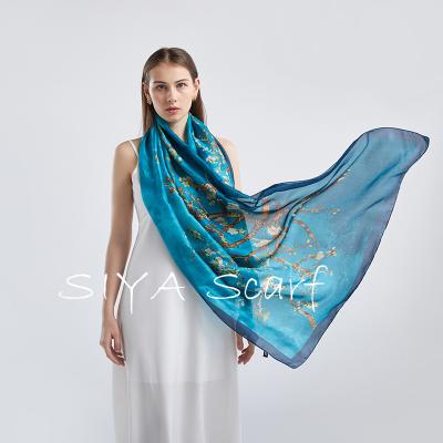 China Wholesale high quality custom made long screen printed polyester custom satin silk scarf for elegant women for sale