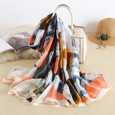 China Wholesale Smooth Custom Long Satin Polyester Silk Scarves For Women Elegant Printed Shawl for sale