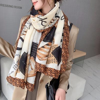 China NEW Design Polyester 2021 Fashion Classic Long Print Cotton Hijab Scarf Ladies Cotton Scarves Shawl for sale