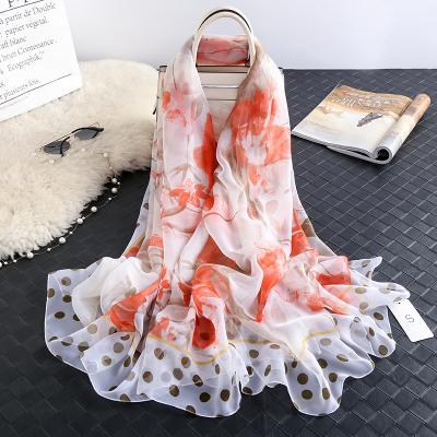 China Wholesale Fashion Long Printed Chiffon Hijab Scarves For Women Elegant Custom Made Silk Scarf Shawl for sale