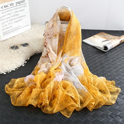 China 2021 Hot Selling Fashion Women's Designer Long Scarves Printed Chiffon Scarf Satin Chiffon Scarf Long for sale