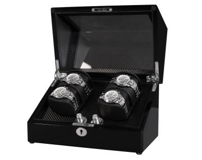 China LED Light Double Rotors Lacquered Wooden Watch Winder Box Automatic Watch Winder for sale