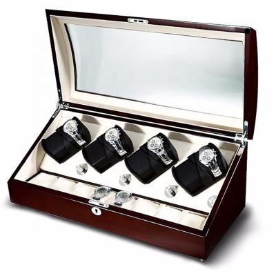 China Wooden Four Rotors Automatic Watch Winder Box Watch Winder Safe Box For 8 Watches for sale