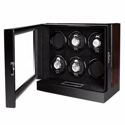 China Touch Screen Watch Winder Wooden Box With LED Light Silent Wooden Automatic Watch Winder for sale