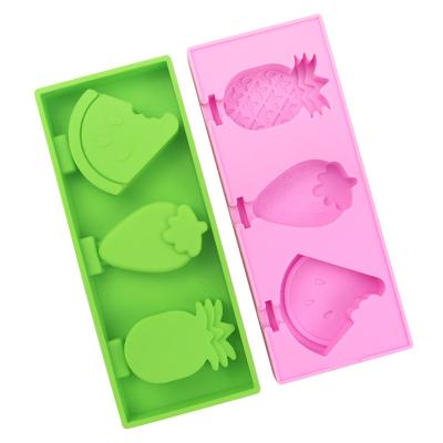 China Disposable T 222 3 Cavity Watermelon Pineapple Strawberry DIY Silicone Ice Cream Mold Creative Popsicle Mold for sale