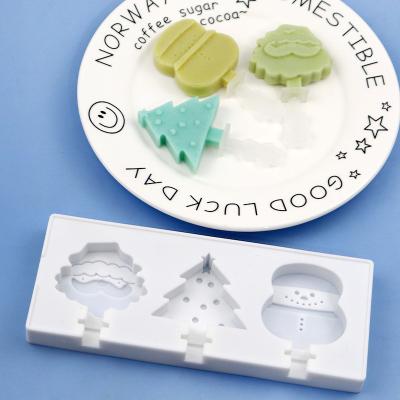 China T822 DIY 3 Cavity Disposable Christmas Tree Snowman Santa Claus Cartoon Popsicle Silicone Mold for sale