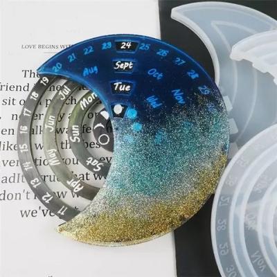 China T 469 Moon Shaped Shiny Calendar Dish Resin Mold Perpetual Calendar Hanging Silicone Mold for sale