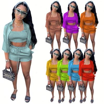 China 2021 QUICK DRY Women's Printt Pattern Fits 2 Piece Short Sleeve Round Neck Crop Top High Waist Ladies Biker Set for sale