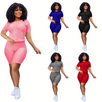 China New Arrival Breathable Casual Mujer Clothes Solid Color T-shirt Shorts Pants Yoga Plus Size Women Two Piece Set for sale