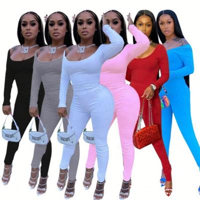 China Anti-wrinkle LO-2082633 2020 newcomers set women's clothing off the shoulder workout sports casual suit for sale