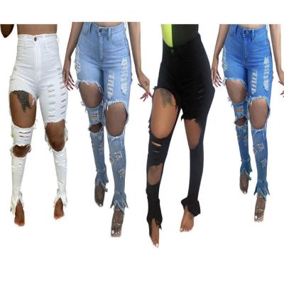 China 2020 New Arrivals Plus Size Women Jeans Women Cotton Stretch Fabric Rocket Pants Bottom Ripped Hole Bell Jeans Women for sale