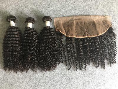 China Peruvian Kinky Curly Human Hair Weave Unprocessed With 13x4 Lace Frontal for sale