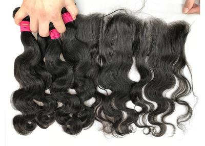 China Natural Peruvian Human Hair Weave / Body Wave Hair Bundles With Frontal for sale