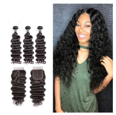 China 12 Inch Virgin Indian Human Hair Weave / Closure Deep Wave Bundles for sale