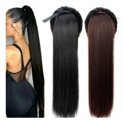 China Long Straight Ponytails Hair Extensions / 100 Human Peruvian Hair No Tangle for sale