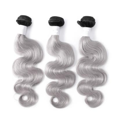 China Cabello humano real animoso del 1B/de las extensiones 100 grises del pelo de Ombre para las mujeres en venta