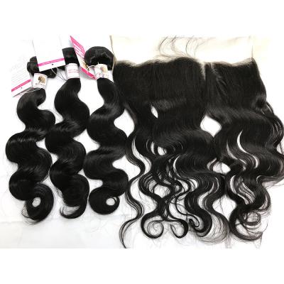 China No Shedding 100% Brazilian Virgin Hair Body Wave With 13x4 Frontal for sale