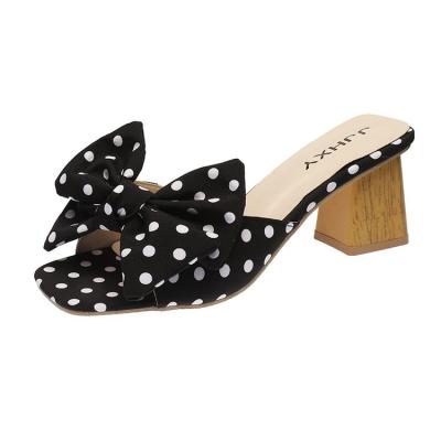 China Anti-slippery most popular non-slip high heel slippers mules bow sandals and slippers women for sale