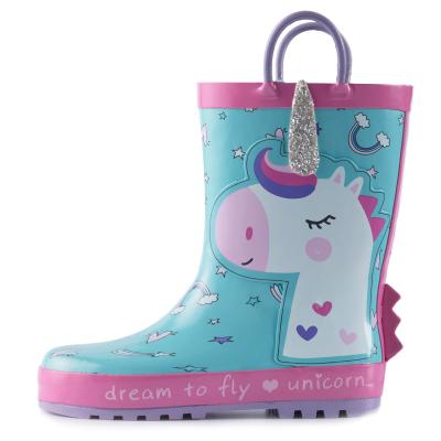 China 2020 New Unique Cute Non-slip Unicorn Kids Shoes Rubber Children Girls Raining Boots for sale