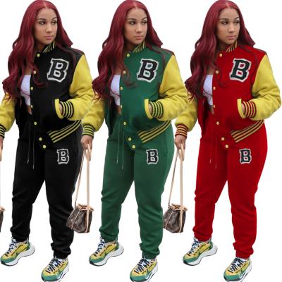 China BOYI Sustainable Newcomer Plus Size Letter Print Baseball Sport Casual Jogger 2 Piece Pants Set For Women for sale