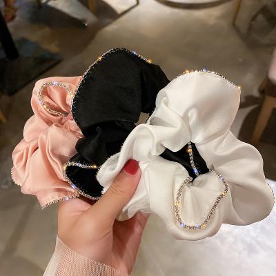 China 2021 Fashion Designer Korean Winter Rhinestone Elastic Hair Ties Solid Color Satin Silk Scrunchies for Women and Girls Accessories for sale