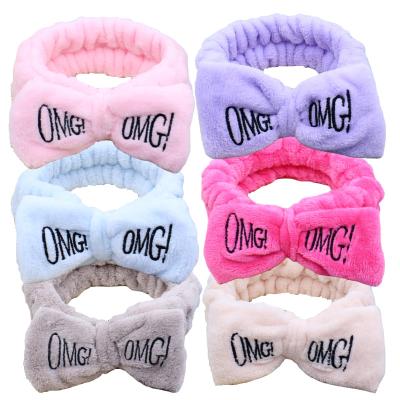 China Fashion Spa Coral Fleece Makeup Cosmetic Cloth Bow Headbands For Wash Face Women Girl Soft Colorful Hairy Headband for sale