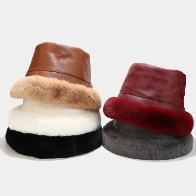 China 2022 New Arrival Designer Custom 5 Colors PU Winter Hat Women Solid Fur Fisherman Hat Unisex Solid Fur Bucket Hat for sale