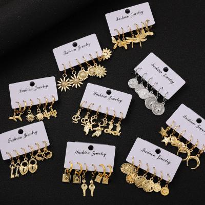 China 2021 Designer TRENDY Stainless Steel Minimalist 14K Gold Plated Star Moon Clip On Small Circle Earrings Set For Women Fashion Jewelry for sale