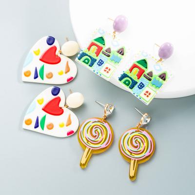 China 2021 Fashion Designer Earrings Popular Brands Fashion Candy Color Korean Cute Resin Wholesale Acrylic Drop Earrings For Women for sale