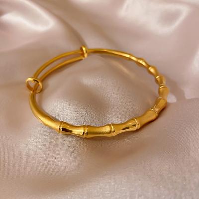 China 2022 Trendy Korean Minimalist Trendy Designer 14k Gold Plated Bamboo Open Bangle Bracelet For Women Accessories for sale