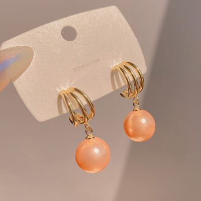 China 2022 Korean Minimalist Pearl Earrings Trendy Elegant Gold Plated Designer Circle Gold Trendy Women Drop Earrings for sale