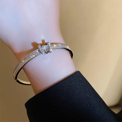 China 2022 FASHION Korean Minimalist Designer Gold Plated Luxury Shinny Crystal Diamond Bangle Beaded Friendship Bracelet for Women Jewelry for sale