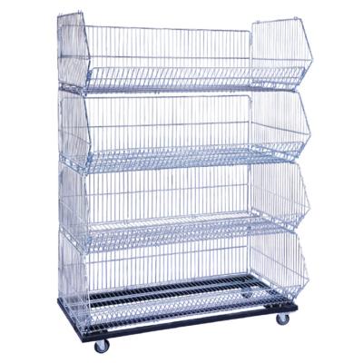 China Professional Viable Storage Mesh Fruit Supermarket Factory Wire Mesh Stacking Basket Display Stacking Shelf for sale